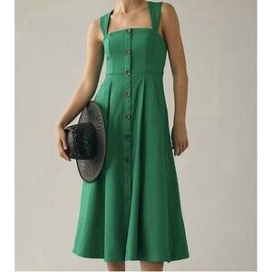 Maeve By Anthropologie Linen Kelly Green Midi Dress 2 (has flaw)